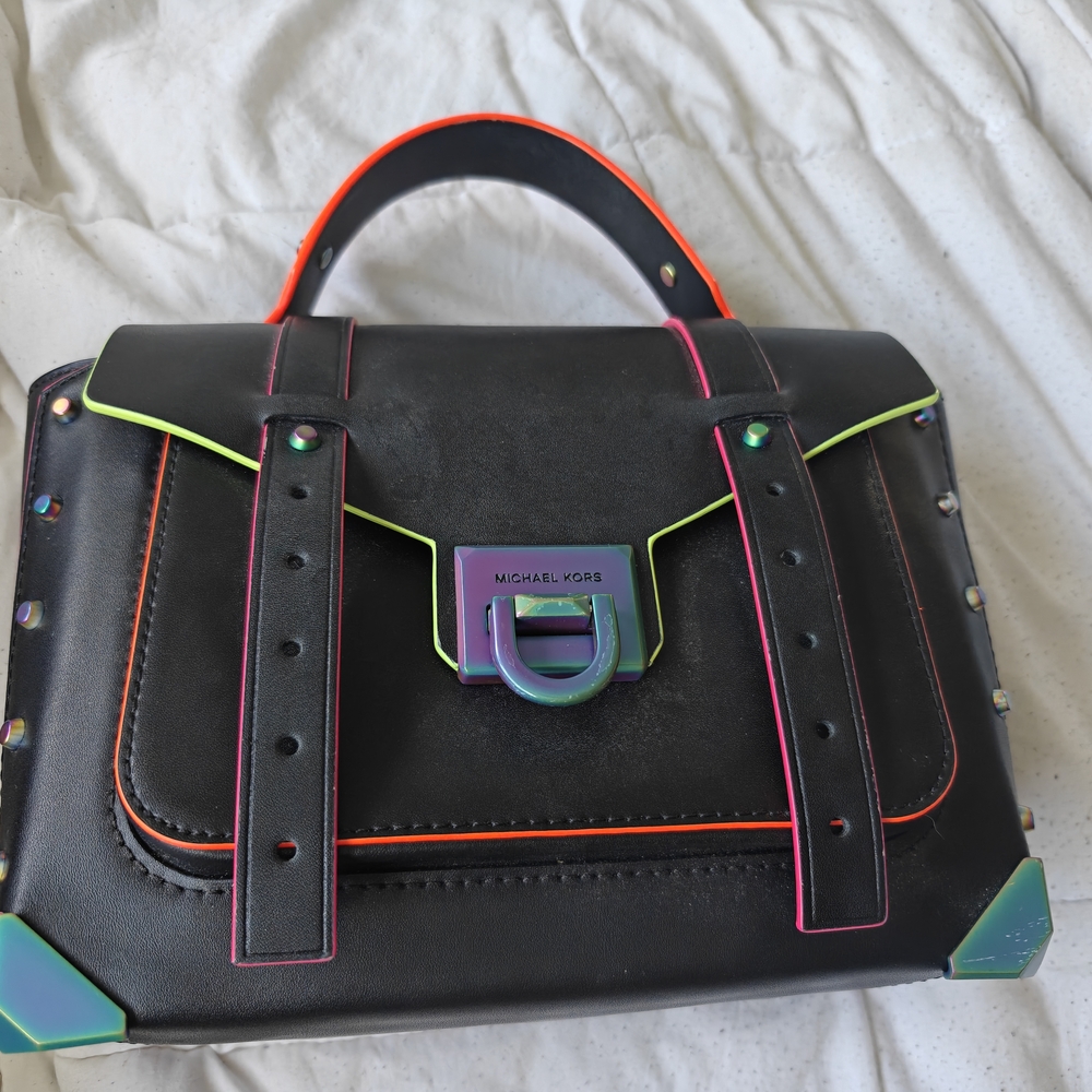 Michael Kors Black Satchel with Neon Accents